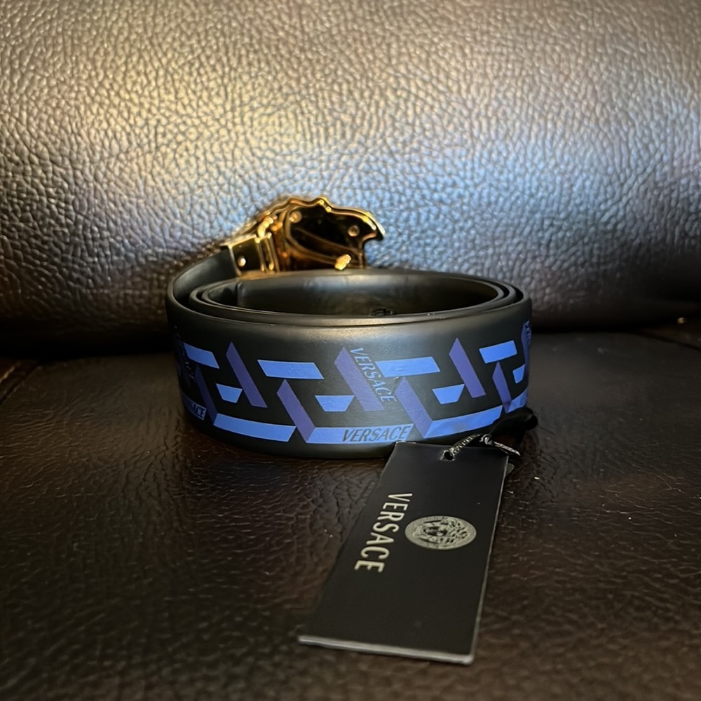 Versace unisex La medusa La Greca monogram leather logo belt NEW - Picture 4 of 6